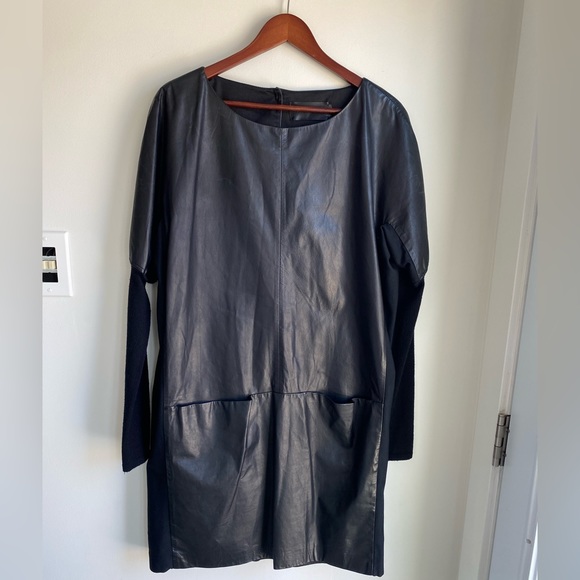 ANNETTE GORTZ Black Leather Dress Euro Size 44 US Large - Picture 1 of 15